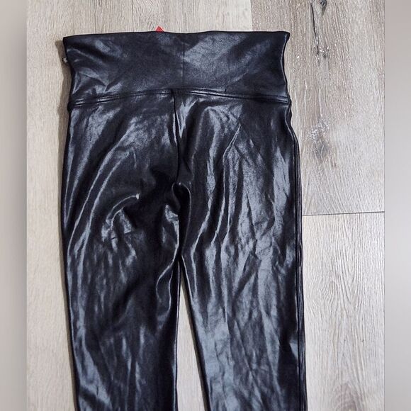 Spanx Pants Womens Large Black Faux Leather Leggings Skinny Pull On High Waist - Picture 5 of 6